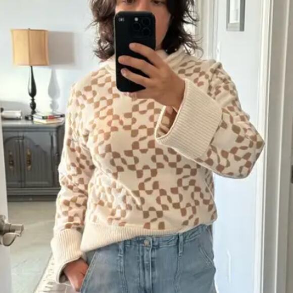 Jonathan Simkhai Brown White Turtleneck Logo Sweater XS Soft Wool Oversized $400 - Picture 4 of 11